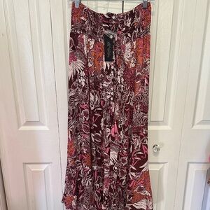 Rachel Zoe Peacock & Pomegranate Bohemian Button Front Maxi Skirt NEW